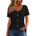 thumbnail image 1 of Ltctricy Women's Tunic Tops Plus Size Short Sleeve Scoop Neck Button Front Ribbed Knit T Shirts Loose Casual Tee Blouses, 1 of 5