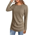thumbnail image 1 of Ltctricy Women's Tunic Tops Ribbed Long Sleeve Crew Neck Side Button Ruched Solid Color T Shirts Casual Loose Tee Blouses(Brown,Medium), 1 of 6