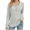 thumbnail image 1 of Ltctricy Women's Tunic Tops Rubbed Knit Long Sleeve V Neck Half Button Drawstring Lightweight Pullover Hoodies Soft Casual T Shirts(Gray,XX-Large), 1 of 7
