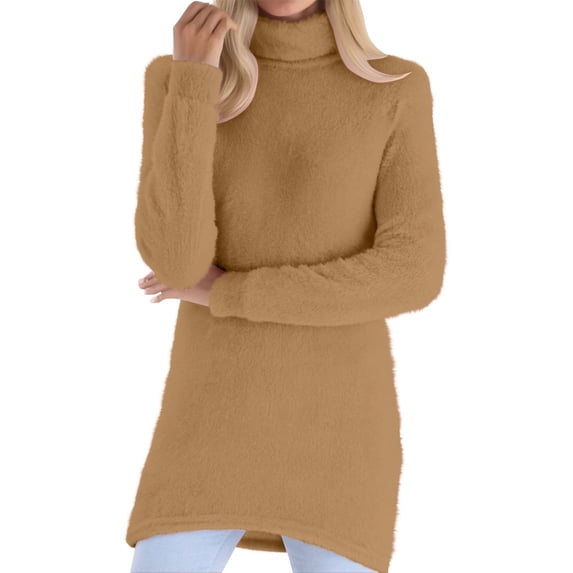 Ltctricy Women's Turtleneck Sweaters Fuzzy Fleece Long Sleeve Plus Size Pullover Sweater Tops Plush Warm Tunic Sweaters(Khaki,Medium)