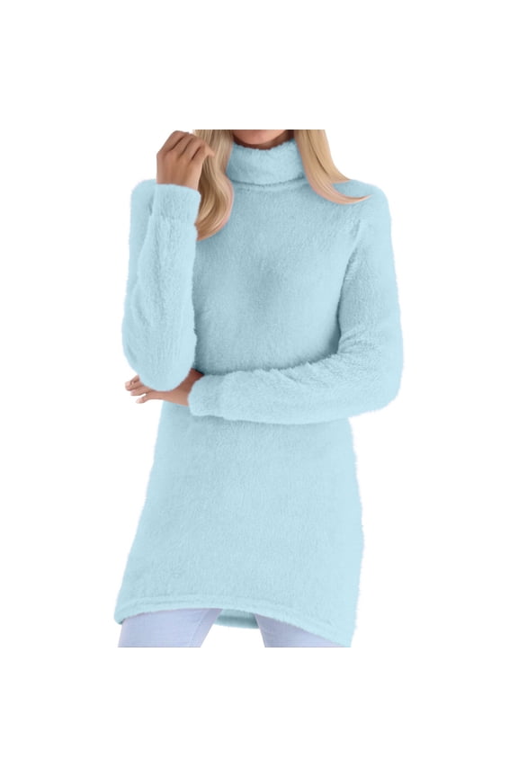 Women's Turtleneck Sweaters Fuzzy Fleece Long Sleeve Plus Size Pullover Sweater Tops Plush Warm Tunic Sweaters(Light Blue,X-Large)