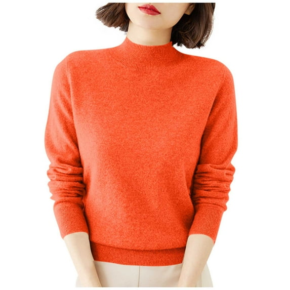 Ltctricy Women's Turtleneck Sweaters Soft Long Sleeve Mock Neck Knit Pullover Sweater Tops Trendy Casual Jumpers(Orange,Large)