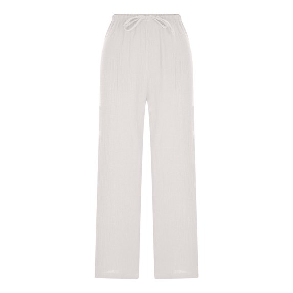 Ltctricy Women's Wide Leg Pants Plus Size Elastic Waist Drawstring Pleated Casual Pants Loose Fit Long Trousers(White,X-Large)