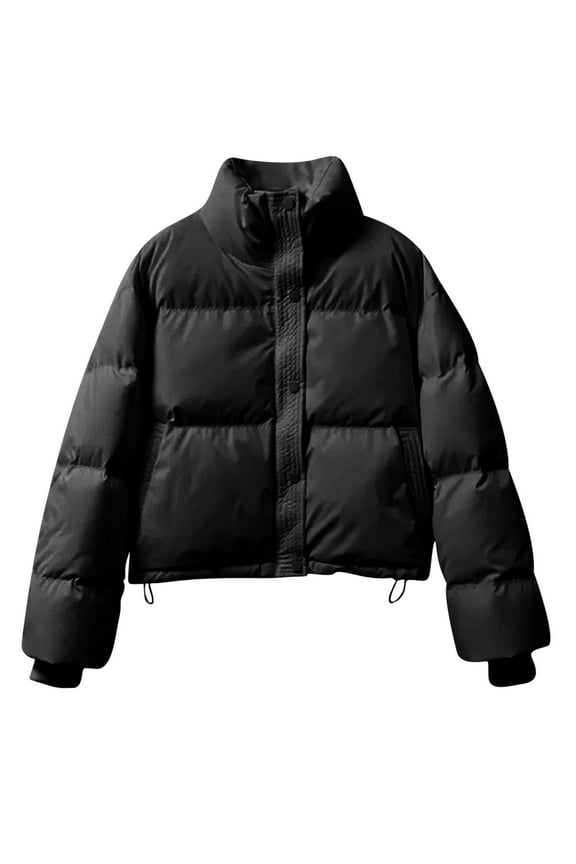 Women’s Winter Cropped Puffer Jacket Casual Quilted Baggy Long Sleeve Zip Up down Coat Casual Padded Outerwear