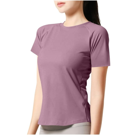Ltctricy Women's Workout Shirts Crew Neck Short Sleeve Solid Color Slim Athletic Tops Running Yoga Gym Tops