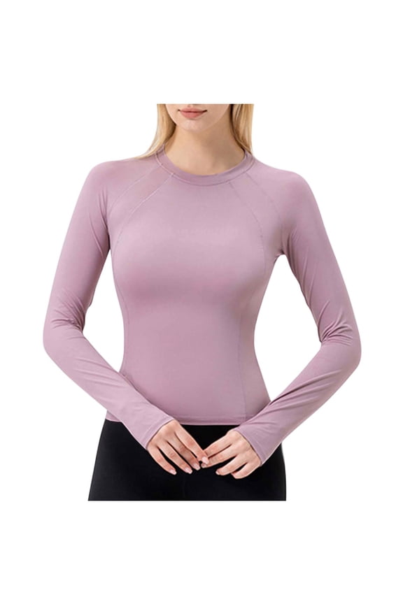 Women's Workout Tops Seamless Crew Neck Long Sleeve Quick Dry Running Athletic Shirts Slim Yoga T-Shirts