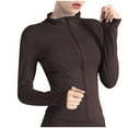 thumbnail image 1 of Ltctricy Women's Zip up Workout Jackets Long Sleeve Mock Neck Zip up Slim Athletic Crop Tops Running Yoga Shirts with Thumb Holes(Coffee,Small), 1 of 3