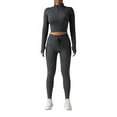 thumbnail image 1 of Ltctricy Womens 2 Piece Workout Outfits Slim Half Zip Mock Neck Long Sleeve Crop Pullover Tops and Yoga Pants Athletic Sets, 1 of 6