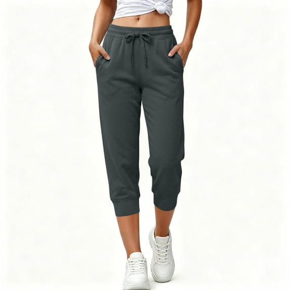 Ltctricy Womens Capri Sweatpants with Pockets Soft Lounge Pants Drawstring Cropped Athletic Joggers for Running Workout