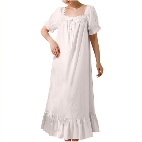 Ltctricy Womens Cute Nightgown Elegant Puff Short Sleeve Ruffle House Dress Comfy Lounge Long Dress Soft Sleepshirts