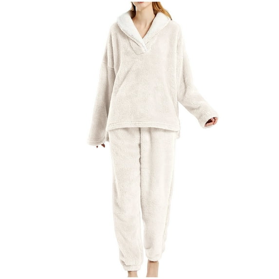 Ltctricy Womens Fleece Pajama Sets 2 Piece Winter Warm Fuzzy Pullover Tops and Long Pants Lounge Outfits Soft Loungewear