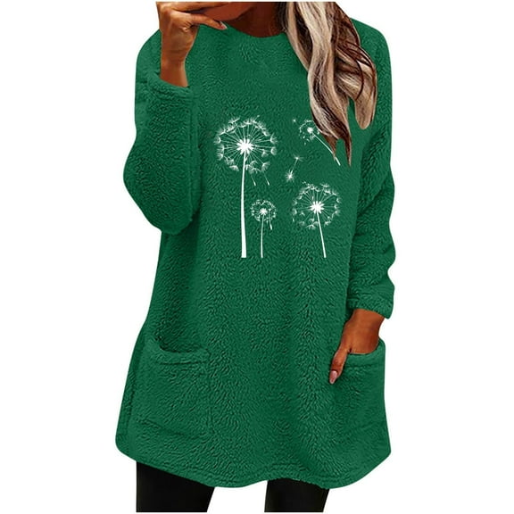 Ltctricy Womens Fleece Tops Winter Warm Fuzzy Soft Pullover Shirts Lounge Comfy Long Sleeve Tops with Pockets