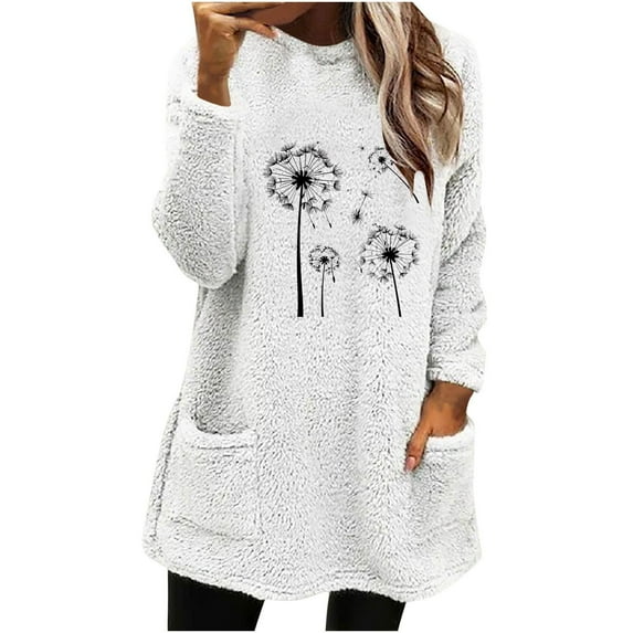 Ltctricy Womens Fleece Tops Winter Warm Fuzzy Soft Pullover Shirts Lounge Comfy Long Sleeve Tops with Pockets