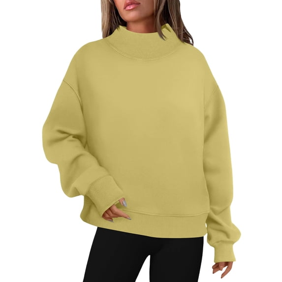 Ltctricy Womens Mock Neck Sweatshirt Loose Casual Long Sleeve Shirts Fall Fashion Oversized Pullover Tops(Yellow,X-Large)