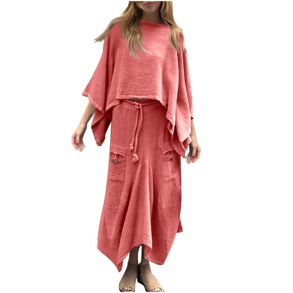 Ltctricy Womens Plus Size 2 Piece Sets Vintage Long Sleeve Tops and Midi Flowy Skirts Trendy Casual Loose Matching Outfits