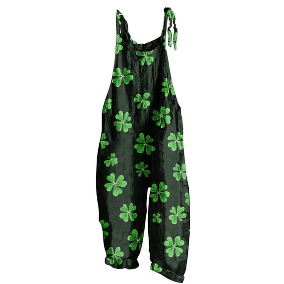 Ltctricy Womens Plus Size St. Patrick's Day Overalls Casual Lightweight Loose Sleeveless Jumpsuits Lounge Trendy Linen Rompers