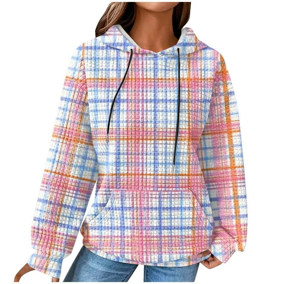 Ltctricy Womens Plus Size Sweatshirts Hoodies Casual Loose Plaid Pullover Tops Fall Fashion Outfits with Pocket