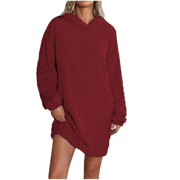 Ltctricy Womens Plush Nightgowns Hoodies Fuzzy Fluffy Long Sleeve Loose Sleepshirt Fleece Loungewear Winter Warm Homewear