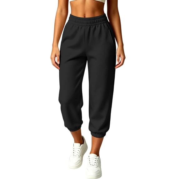 Ltctricy Womens Sweatpants with Pockets Casual Lounge Capri Pants Comfy Athletic Joggers for Running Workout(Black,Medium)
