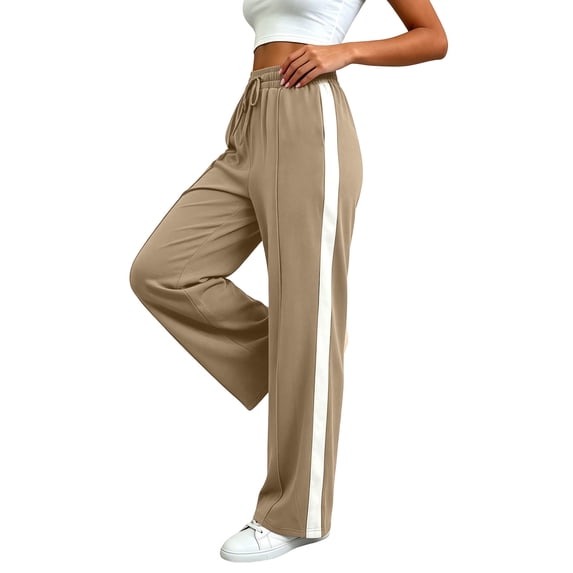 Ltctricy Womens Sweatpants with Pockets Casual Wide Leg Pants Elastic Waisted Drawstring Comfy Lounge Yoga Pants(Khaki,Small)