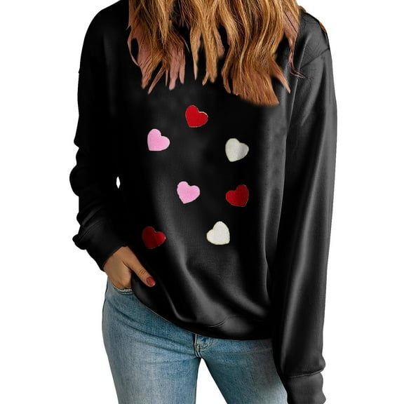 Ltctricy Womens Valentine's Day Sweatshirts Cute Heart Print Long Sleeve Pullover Tops for Gifts Comfy Fashion Shirts