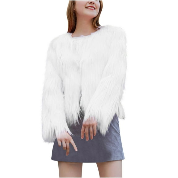 Ltctricy Womens Winter Coats Fluffy Fuzzy Warm Fall Winter Cropped Jacket Long Sleeve Open Front Outerwear