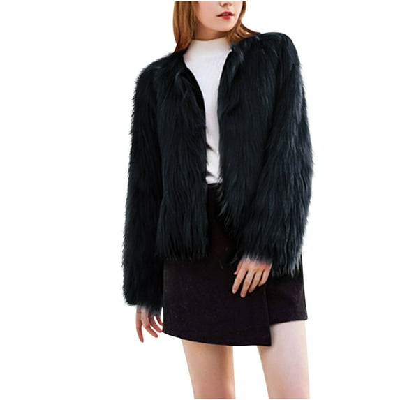 Ltctricy Womens Winter Coats Fluffy Fuzzy Warm Fall Winter Cropped Jacket Long Sleeve Open Front Outerwear