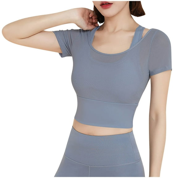 Ltctricy Workout Crop Tops for Women Seamless Short Sleeve Crew Neck Slim Athletic T Shirts Cropped Yoga Gym Tees