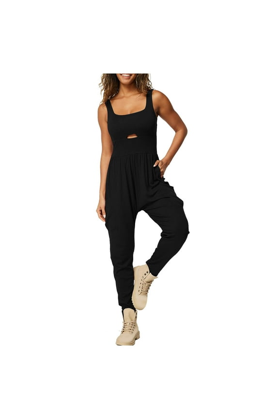 Workout Jumpsuits for Women Casual Sleeveless Loose Running Joggers Overalls Yoga Athletic Rompers with Pocket