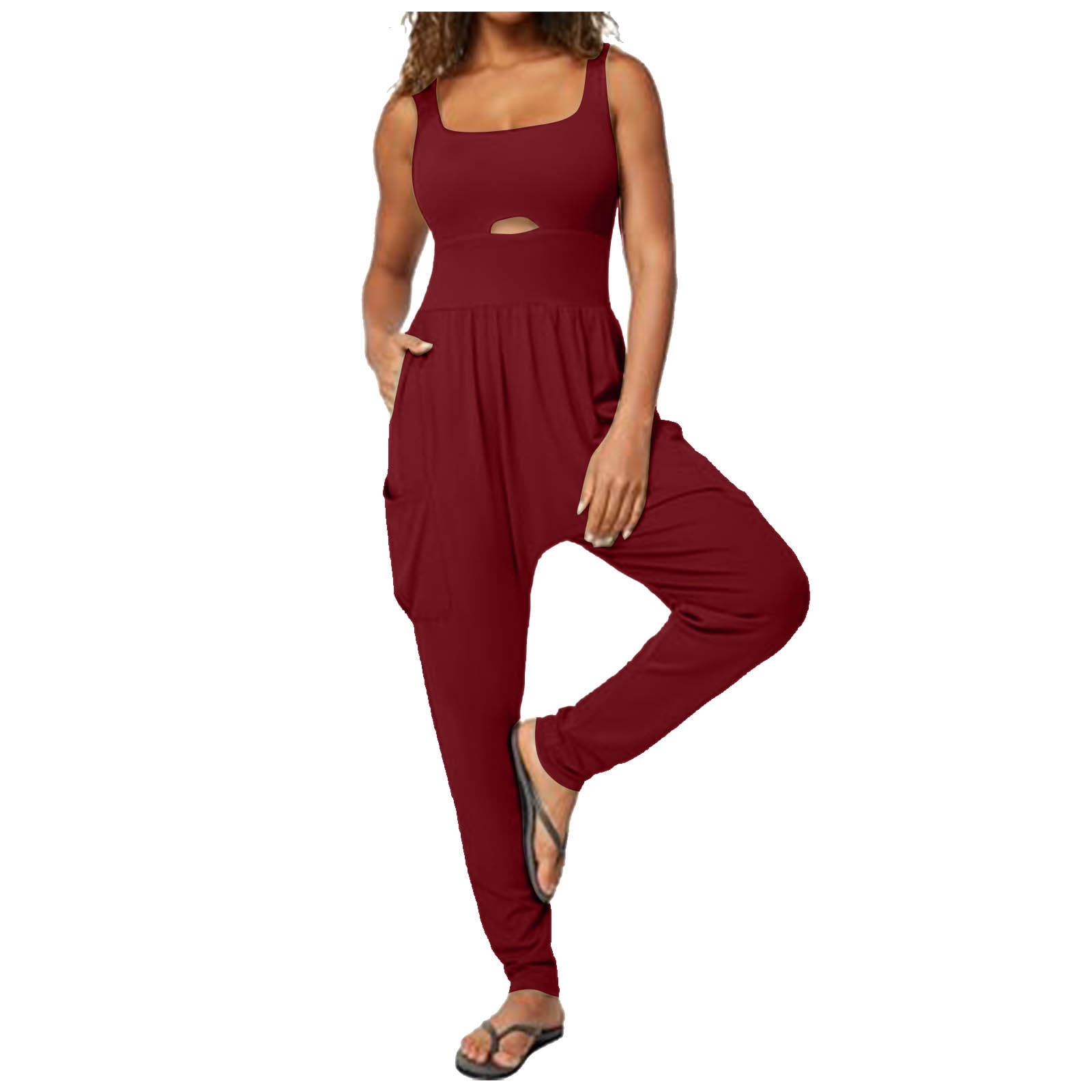 Ltctricy Workout Jumpsuits for Women Casual Sleeveless Loose Running Joggers Overalls Yoga Athletic Rompers with Pocket