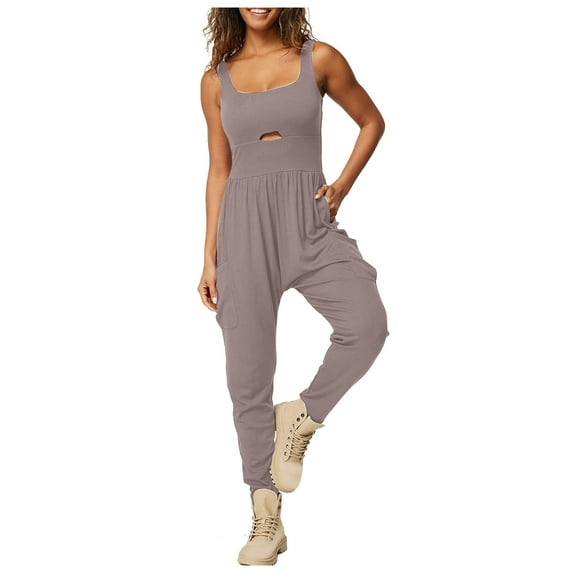 Ltctricy Workout Jumpsuits for Women Casual Sleeveless Loose Running Joggers Overalls Yoga Athletic Rompers with Pocket