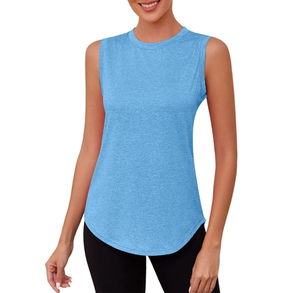 Ltctricy Workout Tank Tops for Women Crew Neck Split Back Curved Hem Sleeveless Gym Yoga Shirts Athletic Tunic Tee Blouses
