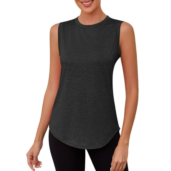 Ltctricy Workout Tank Tops for Women Crew Neck Split Back Curved Hem Sleeveless Gym Yoga Shirts Athletic Tunic Tee Blouses
