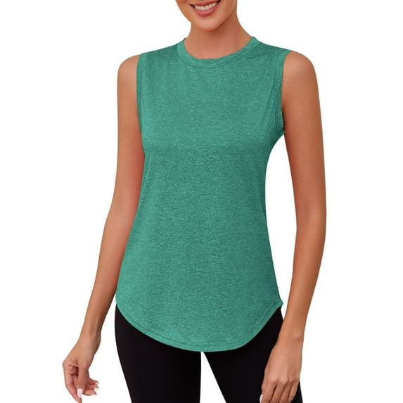 Ltctricy Workout Tank Tops for Women Crew Neck Split Back Curved Hem Sleeveless Gym Yoga Shirts Athletic Tunic Tee Blouses