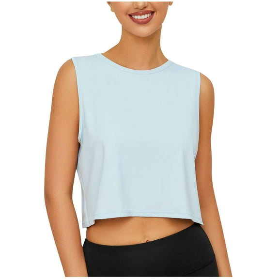 Ltctricy Workout Tank Tops for Women Summer Crew Neck Sleeveless Cropped Athletic Tank Tops Running Gym Camisole Shirts