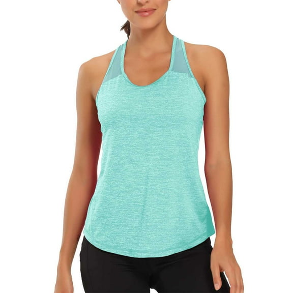 Ltctricy Workout Tops for Women Summer Scoop Neck Curved Hem Mesh Racerback Tank Tops Sleeveless Running Athletic Shirts