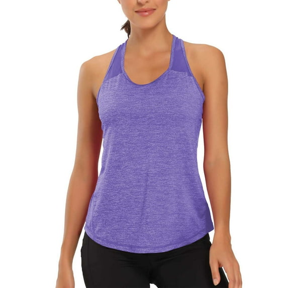 Ltctricy Workout Tops for Women Summer Scoop Neck Curved Hem Mesh Racerback Tank Tops Sleeveless Running Athletic Shirts