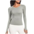 thumbnail image 1 of Ltctricy Workout Tops for Women Crew Neck Long Sleeve Sports Crop Tops Slim Athletic T-Shirts Running Yoga Tees with Thumb Holes, 1 of 7