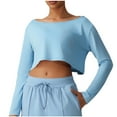 thumbnail image 1 of Ltctricy Workout Tops for Women Long Sleeve Boat Neck Solid Color Cropped Athletic T Shirts Running Yoga Gym Tees(Blue,Medium), 1 of 7
