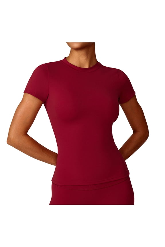 Workout Tops for Women Seamless Short Sleeve Crew Neck Athletic Slim T Shirts Tight Running Gym Yoga Tees