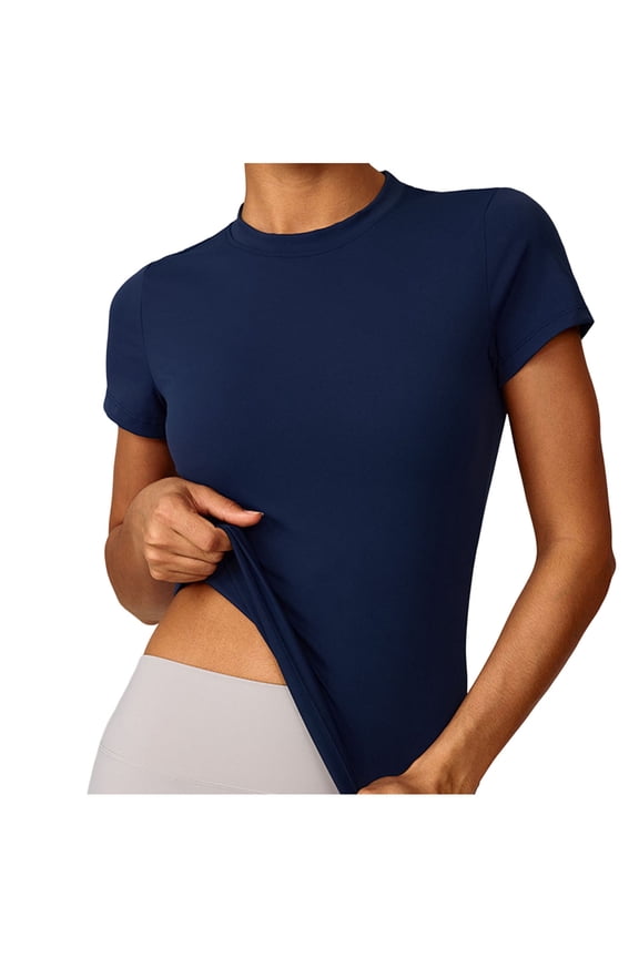 Workout Tops for Women Seamless Short Sleeve Crew Neck Athletic Slim T Shirts Tight Running Gym Yoga Tees