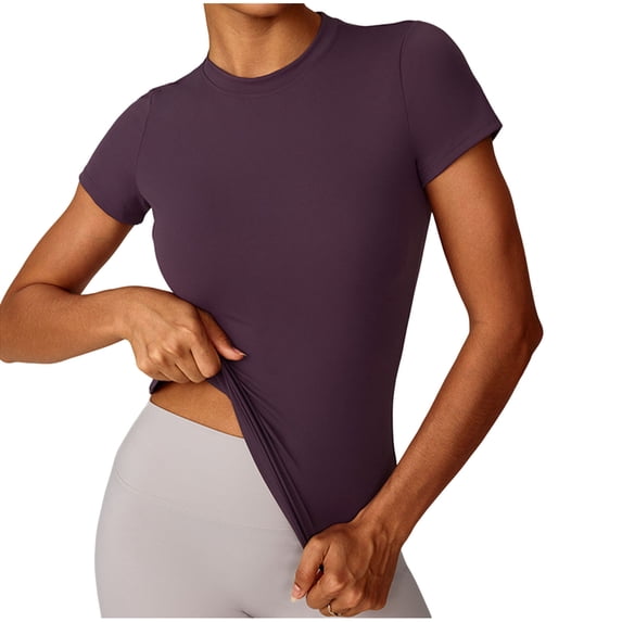 Ltctricy Workout Tops for Women Seamless Short Sleeve Crew Neck Athletic Slim T Shirts Tight Running Gym Yoga Tees