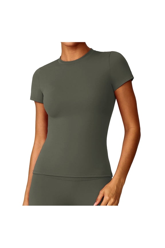 Workout Tops for Women Seamless Short Sleeve Crew Neck Athletic Slim T Shirts Tight Running Gym Yoga Tees