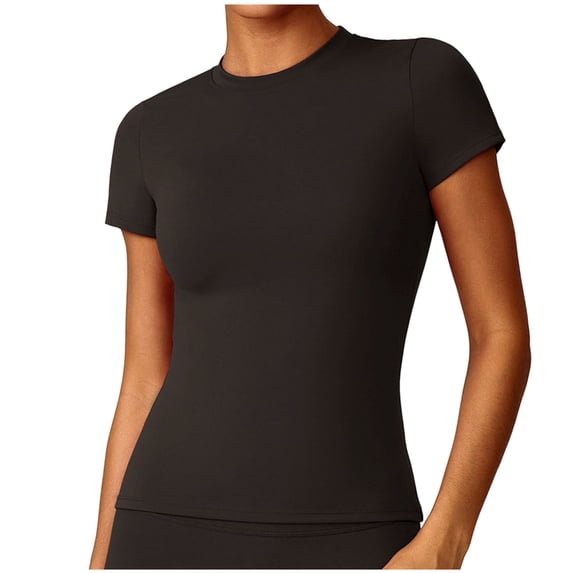 Ltctricy Workout Tops for Women Seamless Short Sleeve Crew Neck Athletic Slim T Shirts Tight Running Gym Yoga Tees