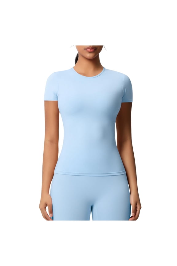 Workout Tops for Women Seamless Short Sleeve Crew Neck Quick Dry Athletic Slim T-Shirts Tight Running Yoga Tees