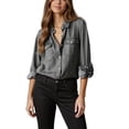 thumbnail image 1 of Ltctricy women's Denim Button Down Shirts casual Long Sleeve collared curved hem Lightweight Shackets loose tunic tops(Dark Gray,XX-Large), 1 of 6