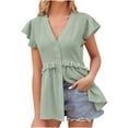 thumbnail image 1 of Ltctricy women's peplum tops ruffle short sleeve v neck eyelet embroidered Button Down shirts casual tunic blouses, 1 of 6