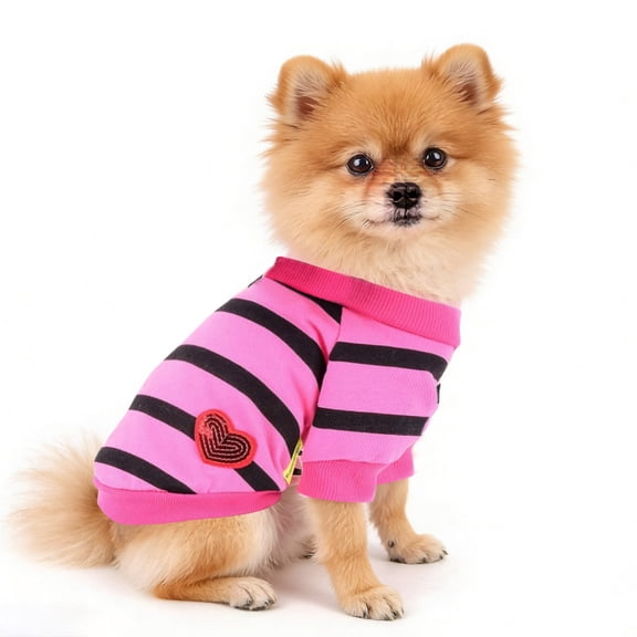 Ltdhehe Lightweight Pet Clothing Soft Comfortable And Breathable Suitable For Spring And Summer Wear Perfect For Small Cats And Dogs Featuring A Striped Heart Design.