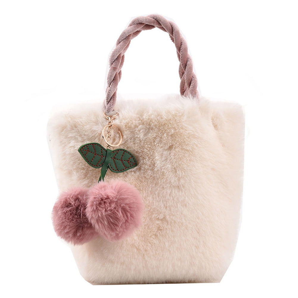 Ltesdtraw Plush Cherry Bucket Bag Casual Crossbody Bag Portable