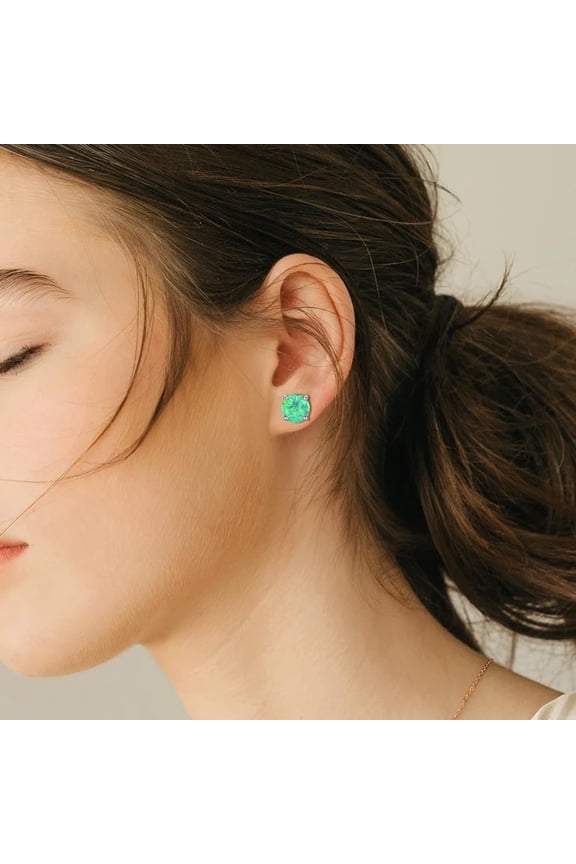 Lti Colors Fire Opal Stud Earrings Birthstone Earrings For Women 8Mm[Z4189]